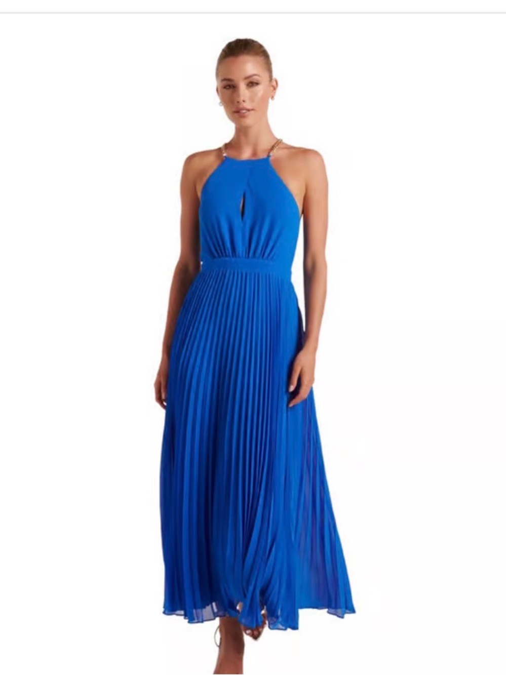 Ever New Halter Pleated Maxi Dress in Cobalt Blue